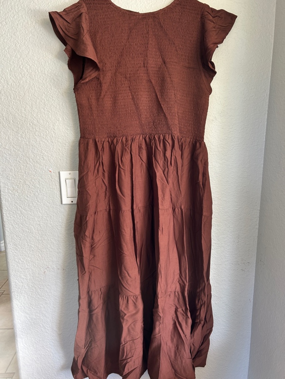 Women's Rust Brown Tiered Midi Dress
